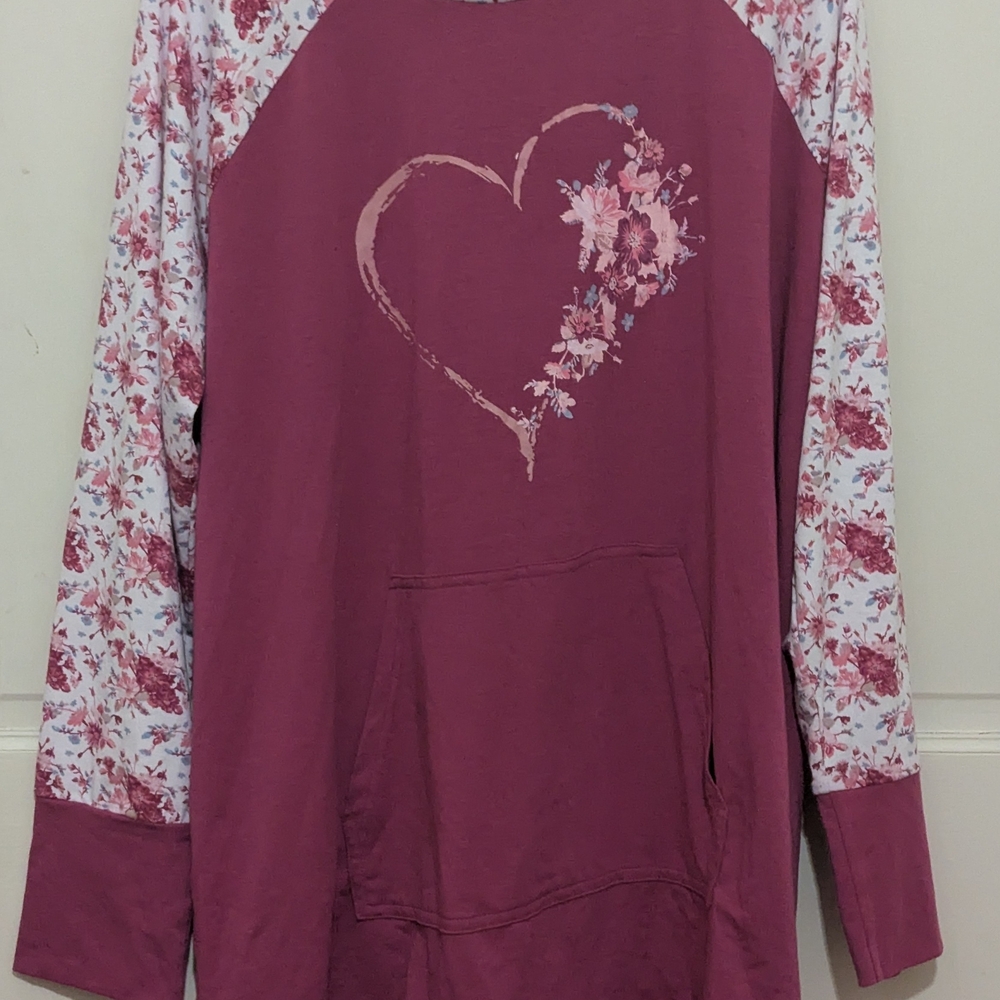 LuLaRoe Amber Burgundy and Floral Long Sleeve Hoodie